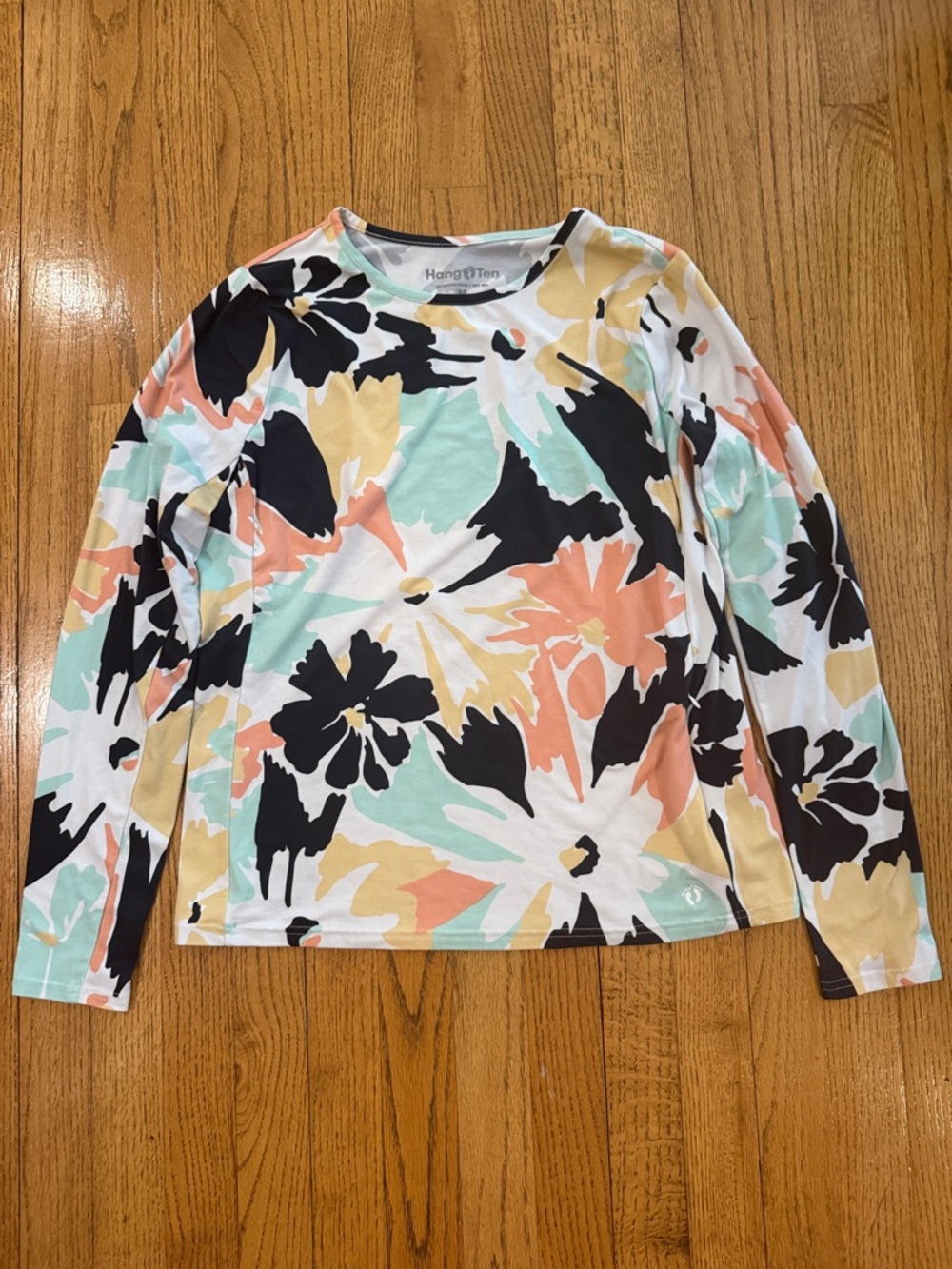 Hang Ten SPF 50+ Mint, Peach, Yellow & Navy Floral Long Sleeve Tee Size Medium